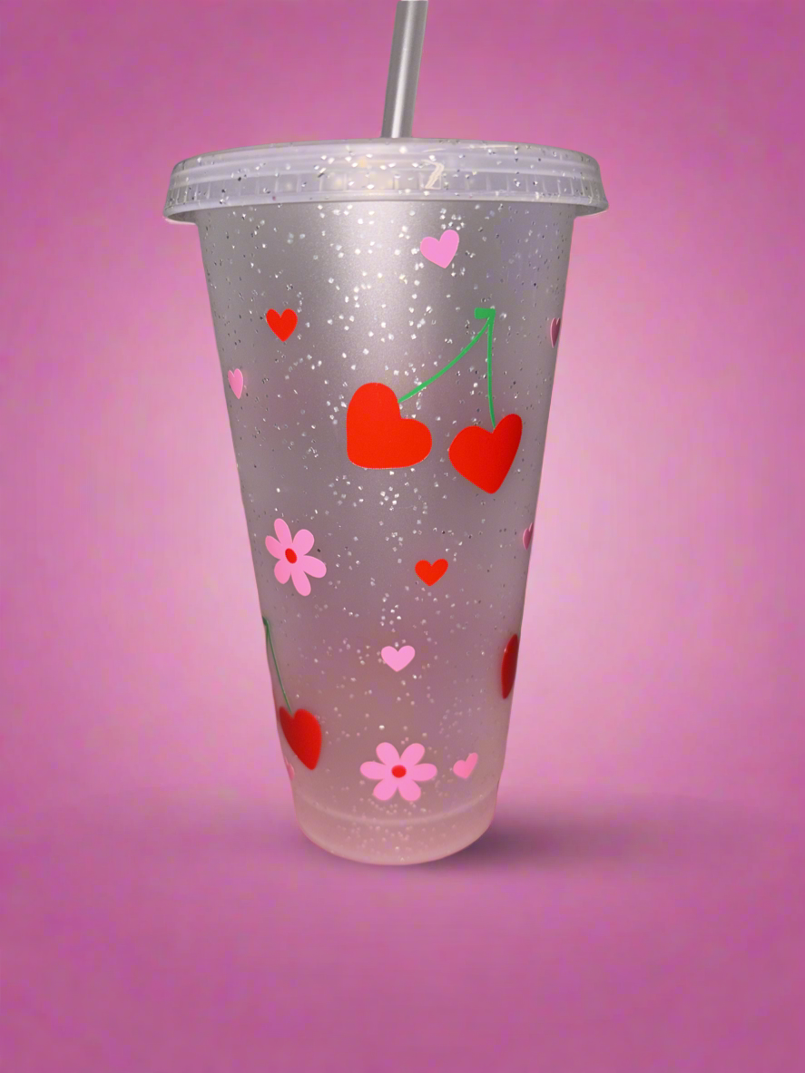 Hearts and cherries cold cup💕🍒