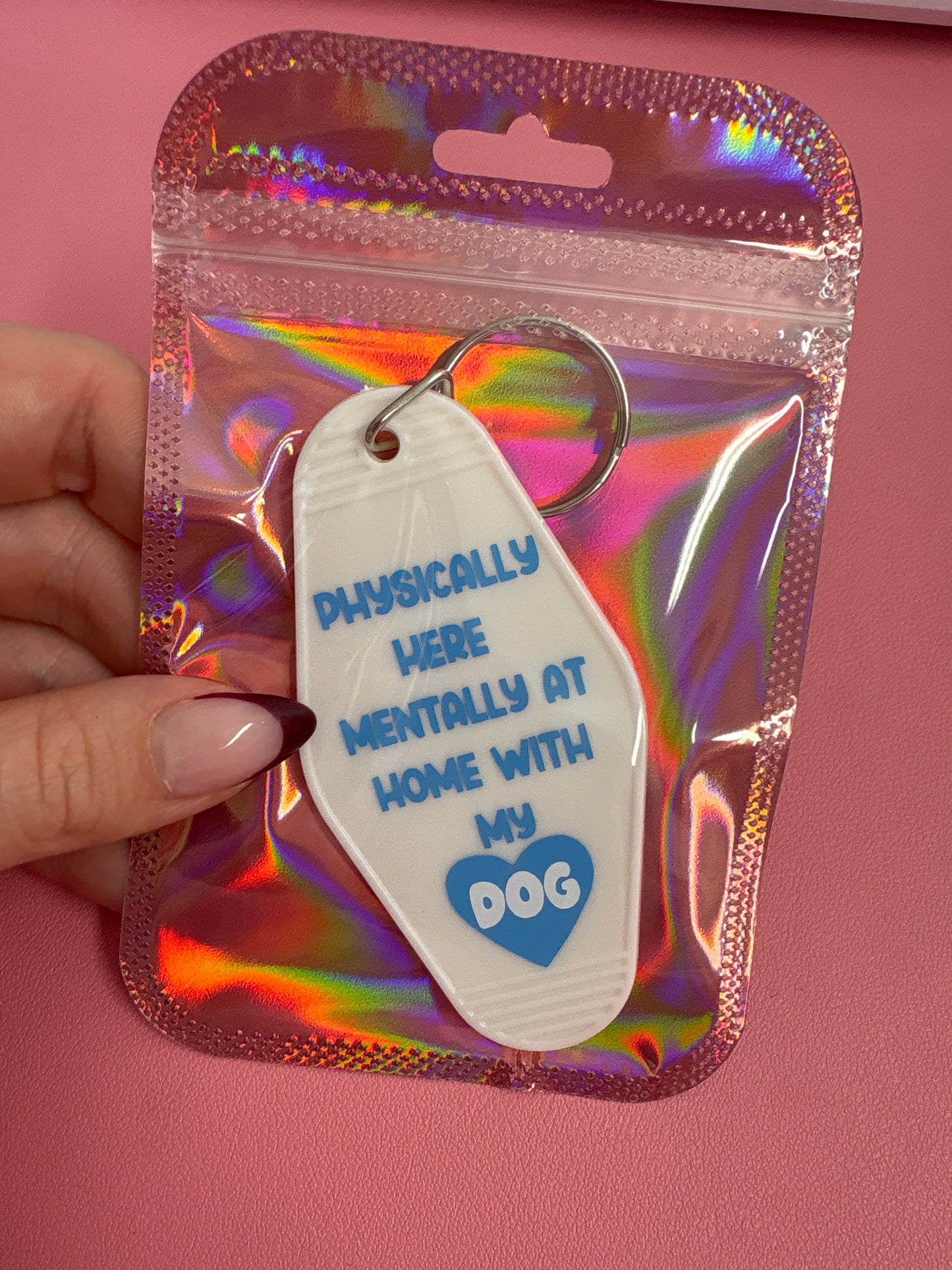 Physically here mentally at home with my dog keychain🐶