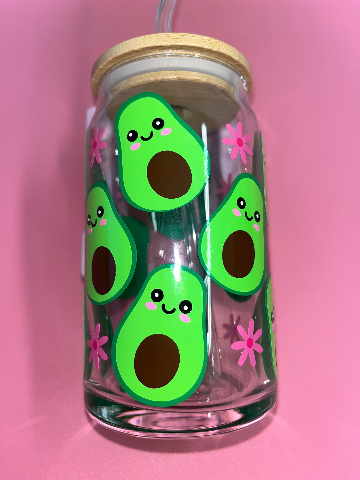 Cute avocado theme glass can🥑