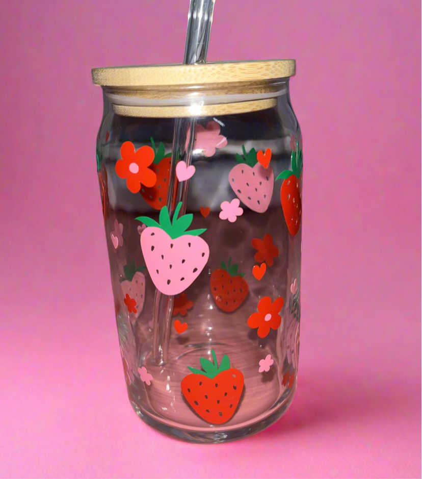 Pink and red strawberry glass can๐ธ๐