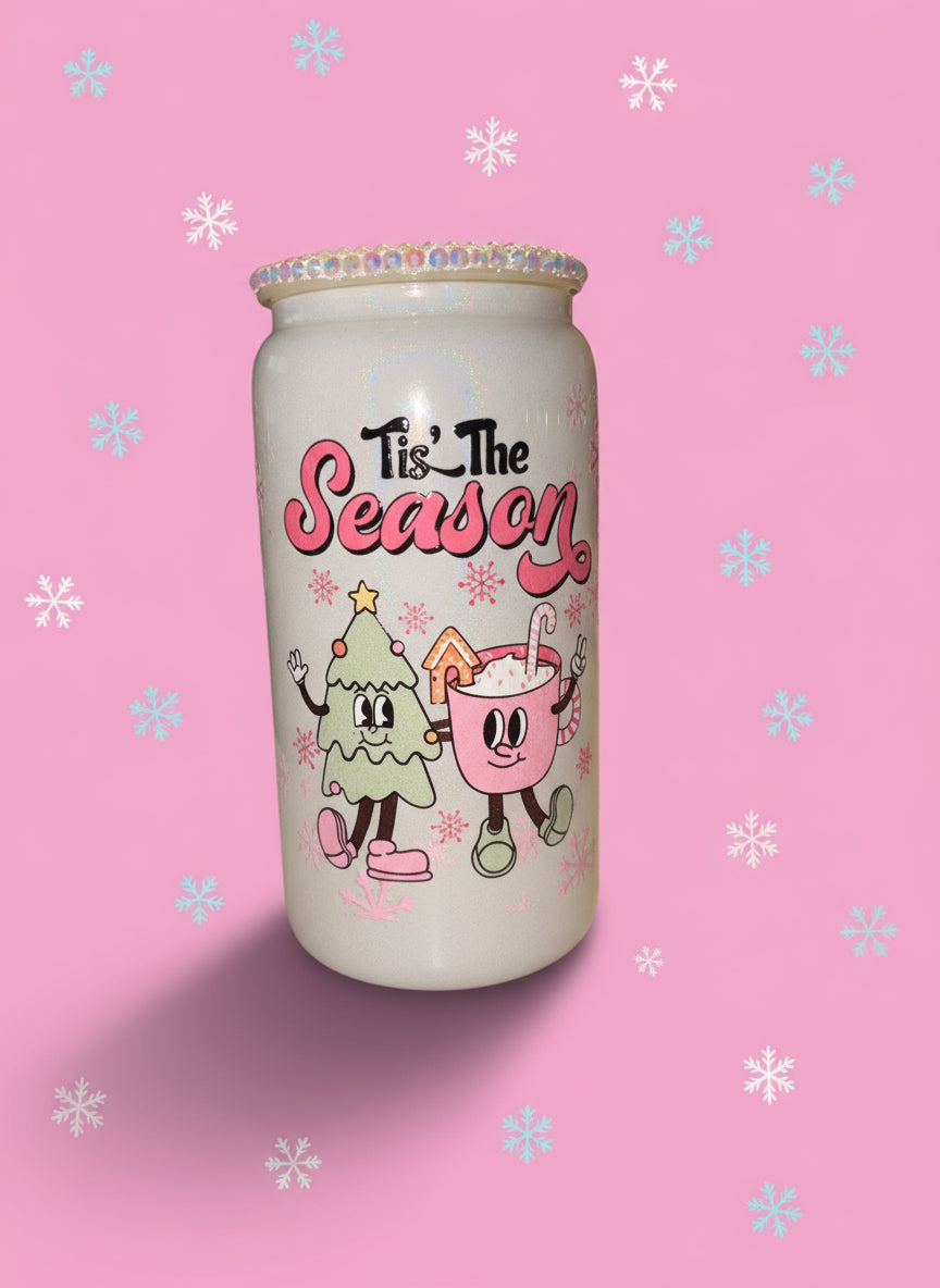 Tis the season white gemstone lid glass can🎄