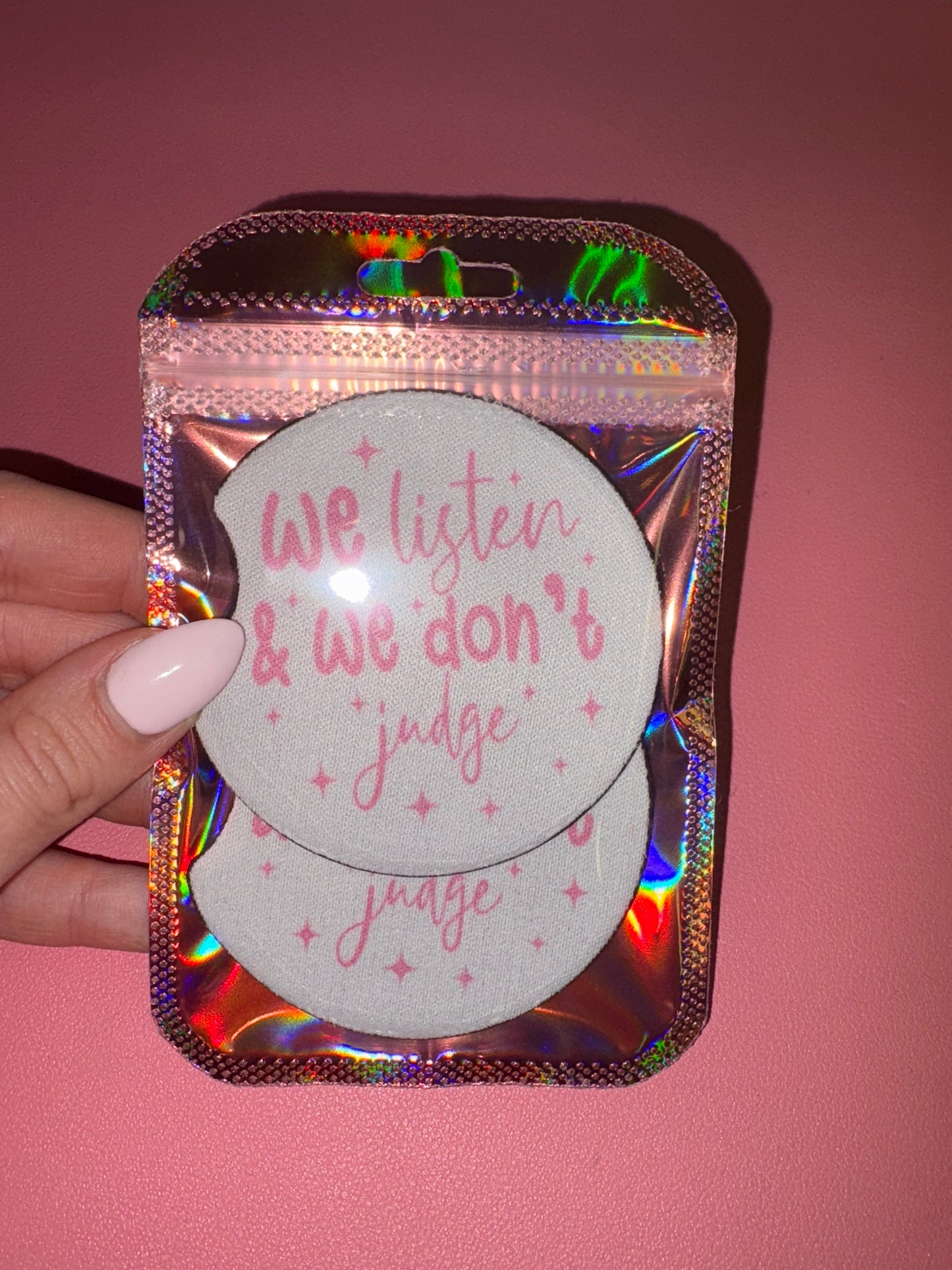 We listen and we don’t judge car coaster set💕