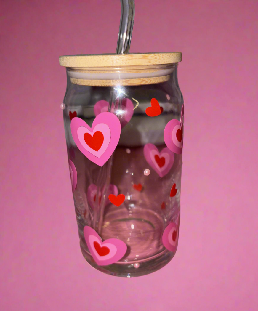 Love hearts theme glass can💗❤️