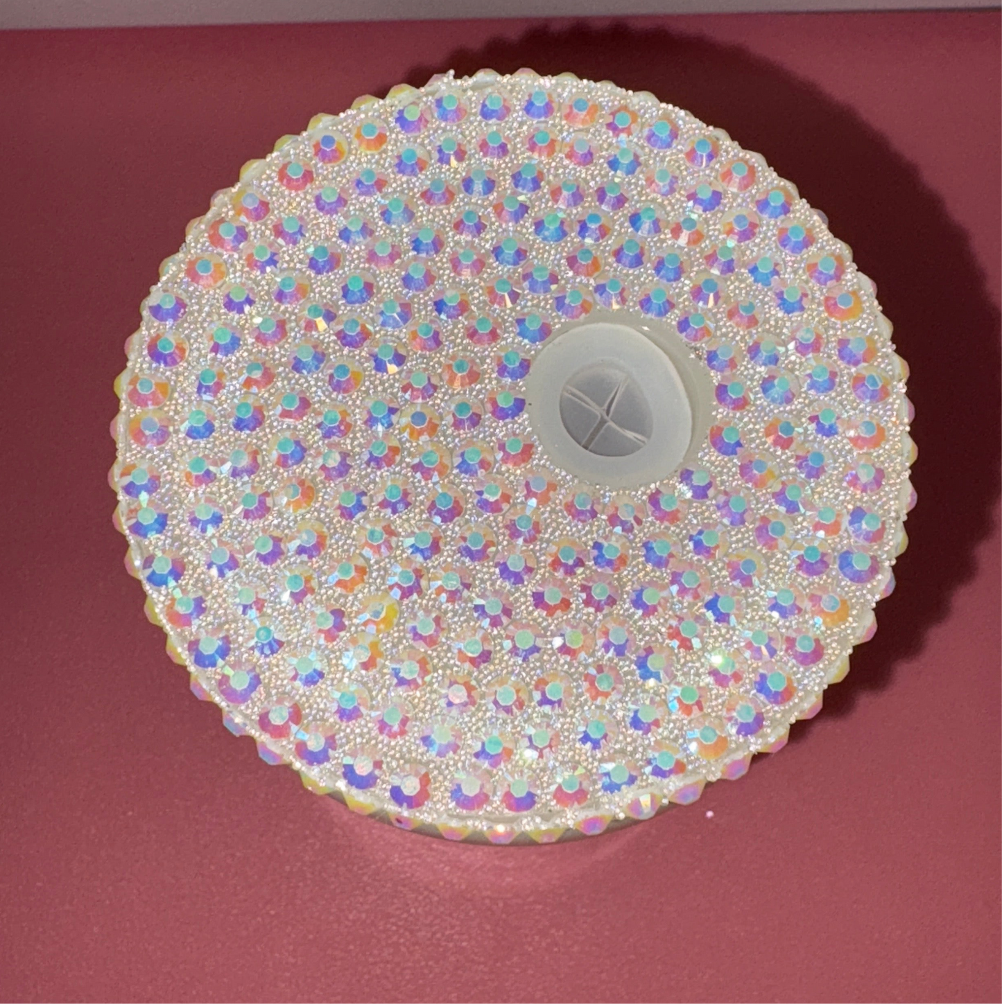 Cute 16oz glass can with gemstone lid🌸