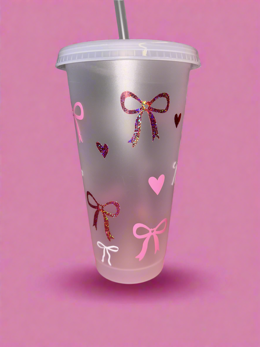 Rose gold and pink bow cold cup🎀✨