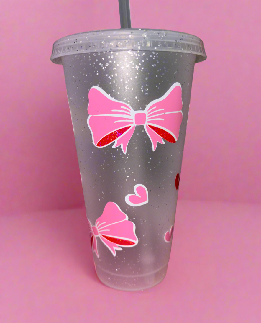Pink giant bow cold cup🎀