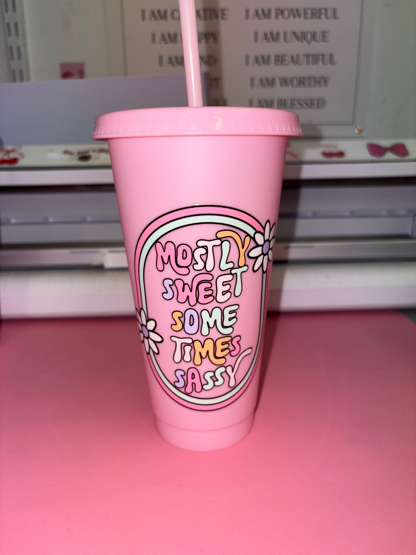 Mostly sweet sometimes sassy pink cold cup💕