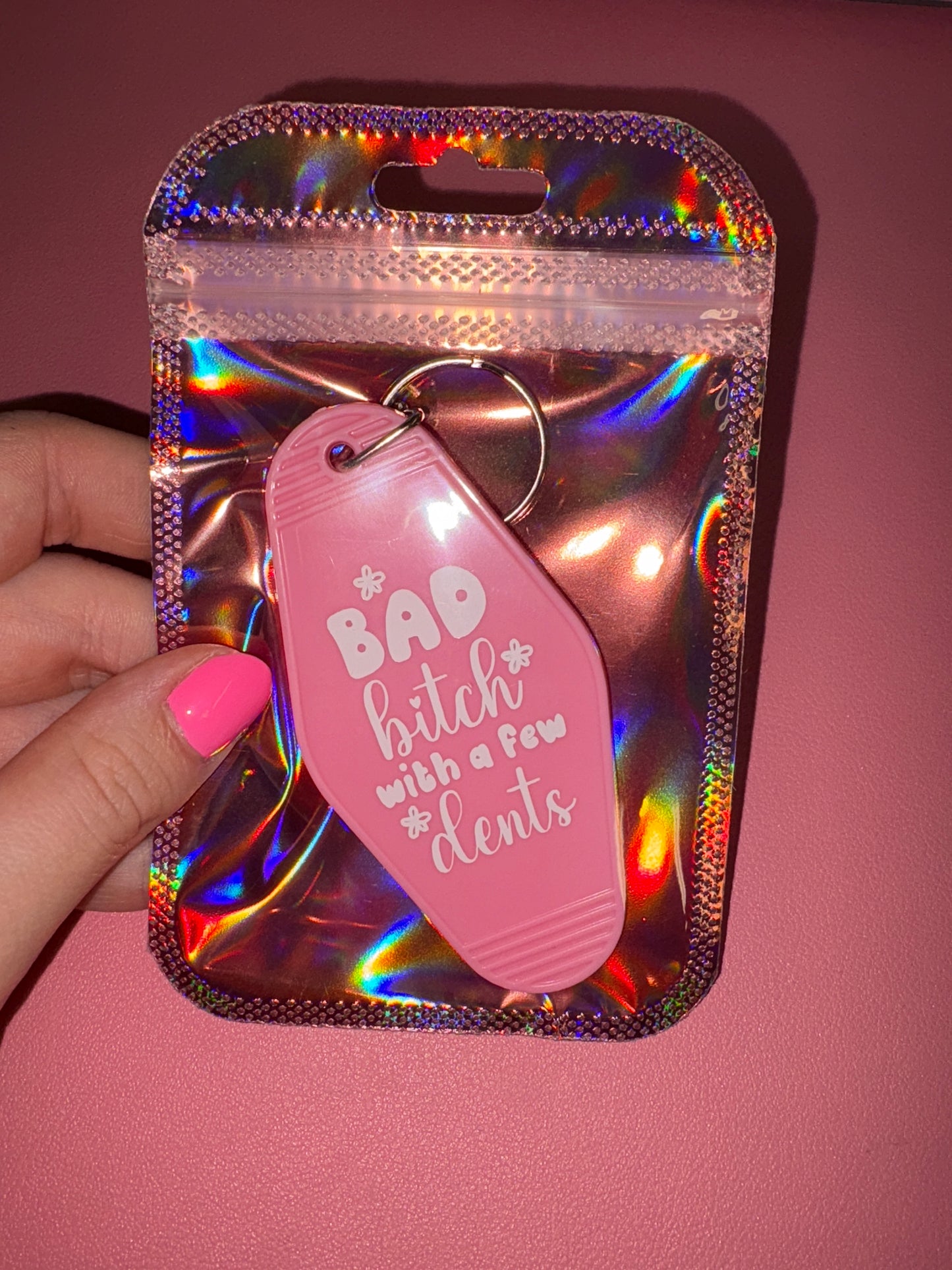 Bad b with a few dents motel keychain✨
