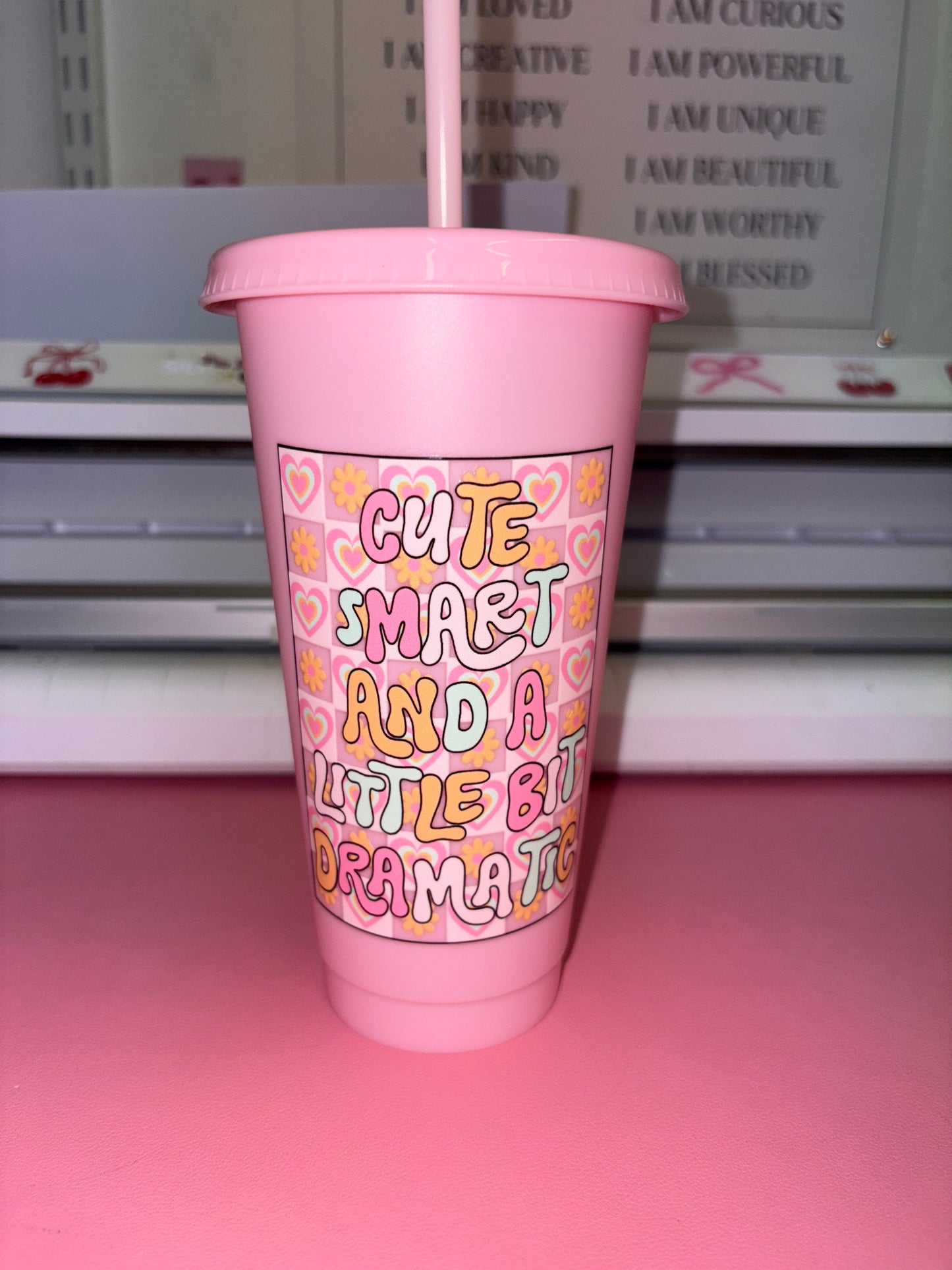 Cute smart and a little bit dramatic pink cold cup💗