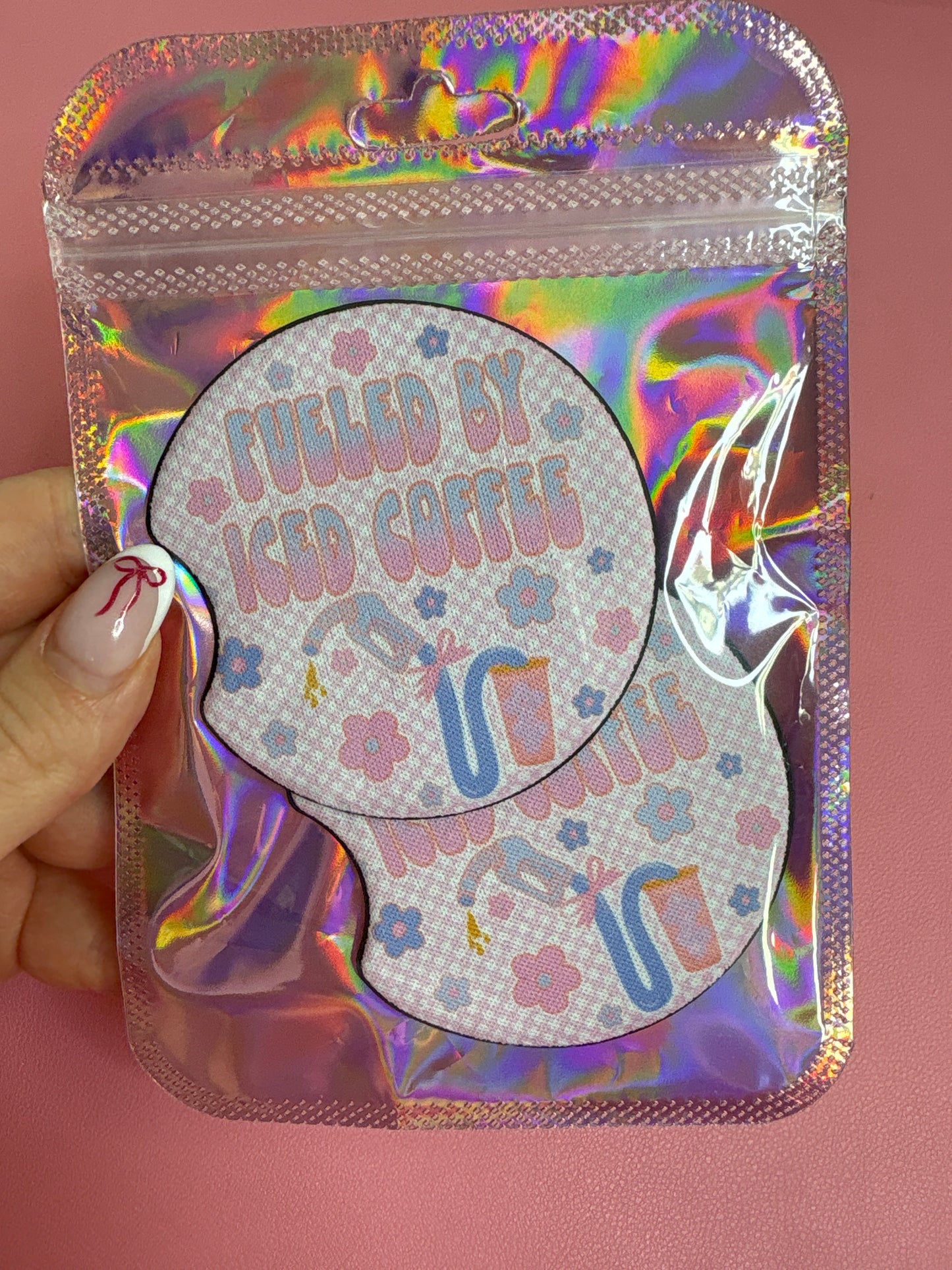 Fueled by iced coffee car coasters set of 2🎀