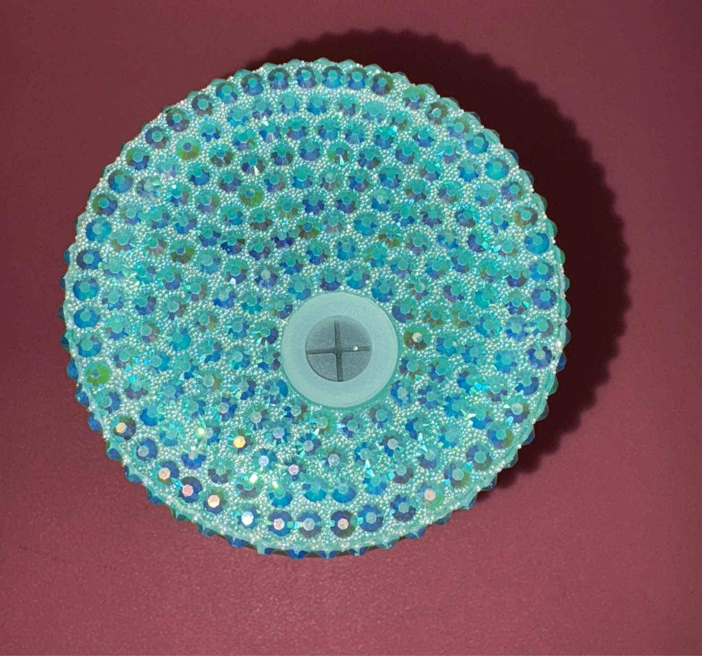 Probably anxious blue 16oz glass can with gemstone lid💙