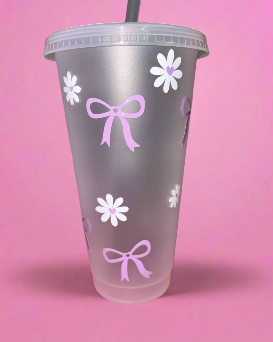Purple bow and flower theme cold cup💜