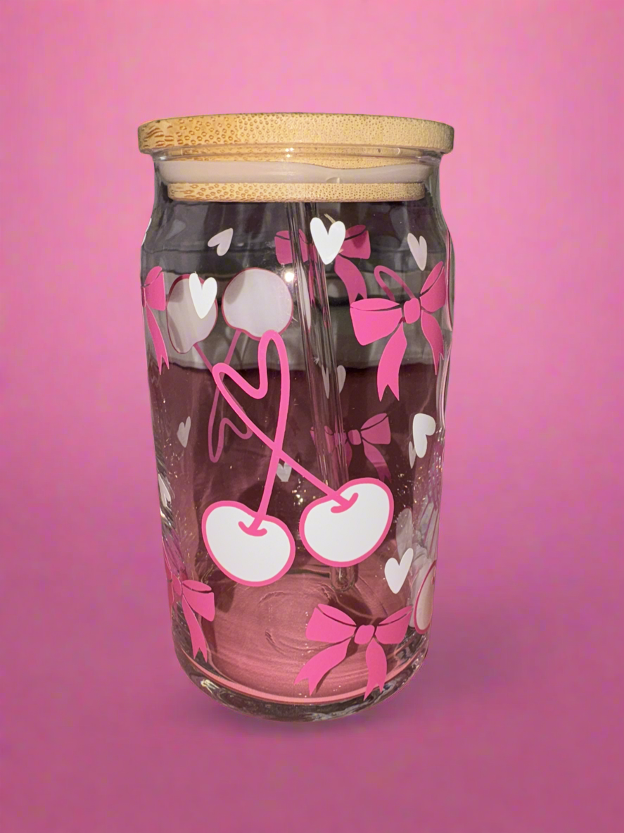 Pink Cherry glass can🍒
