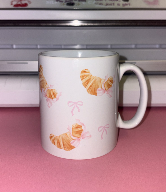 Pink bow croissant mug