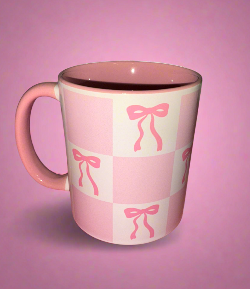 Bow checkered mug🎀💗