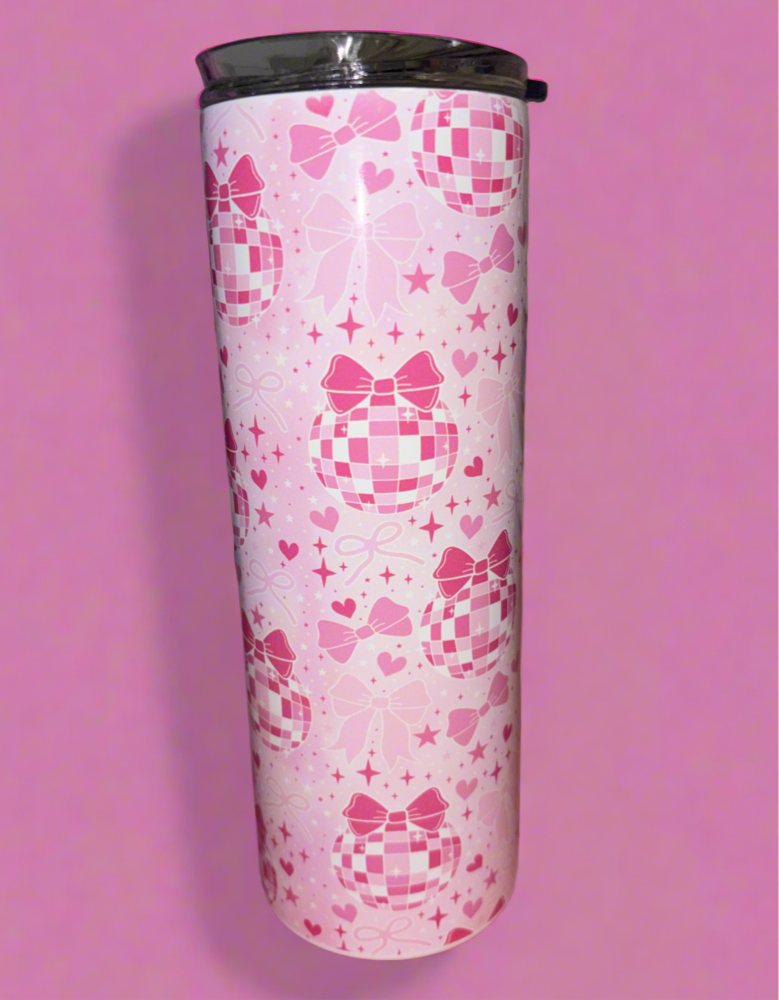 Disco bow 20oz skinny tumbler🪩🎀