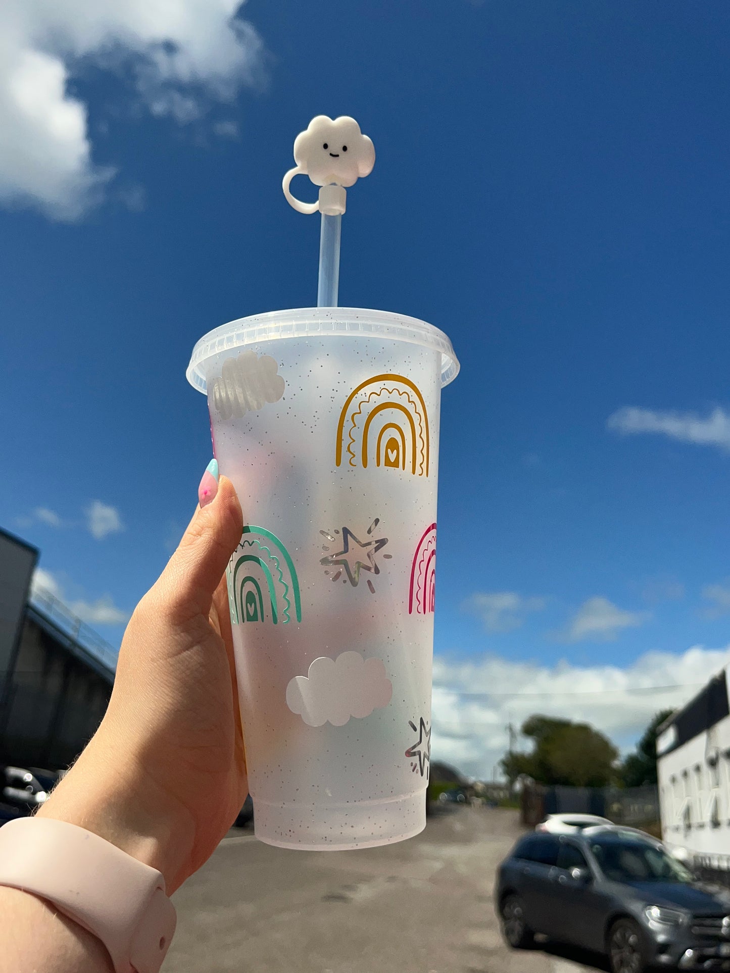 Rainbow and Cloud Cold Cup with Cloud Straw Topper βοΈπβ¨