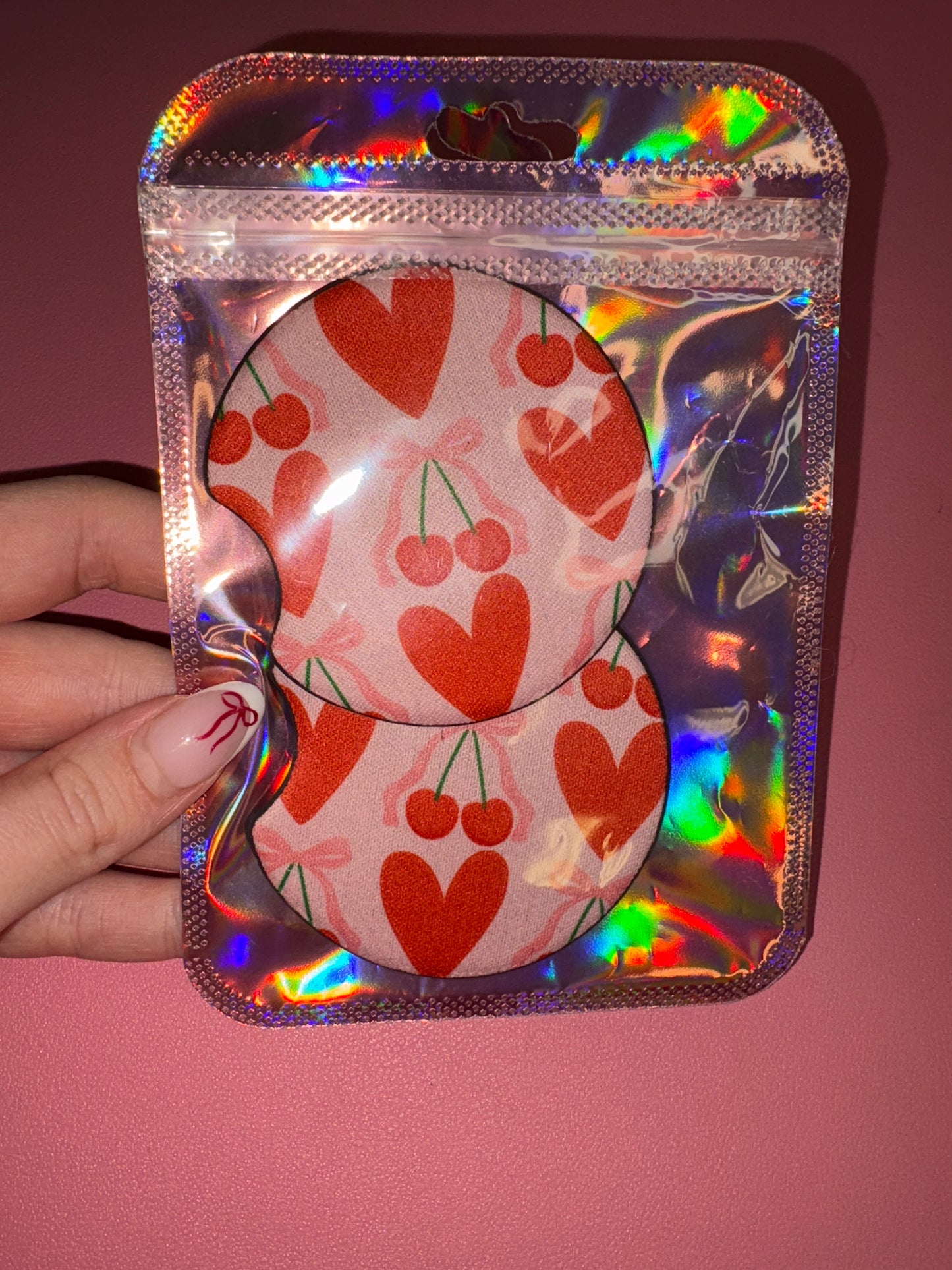 Cherries and hearts car coasters set of 2🍒❤️