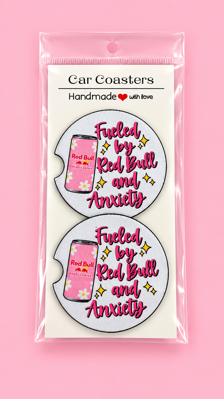 Fueled by red bull and anxiety car coaster set✨🎀