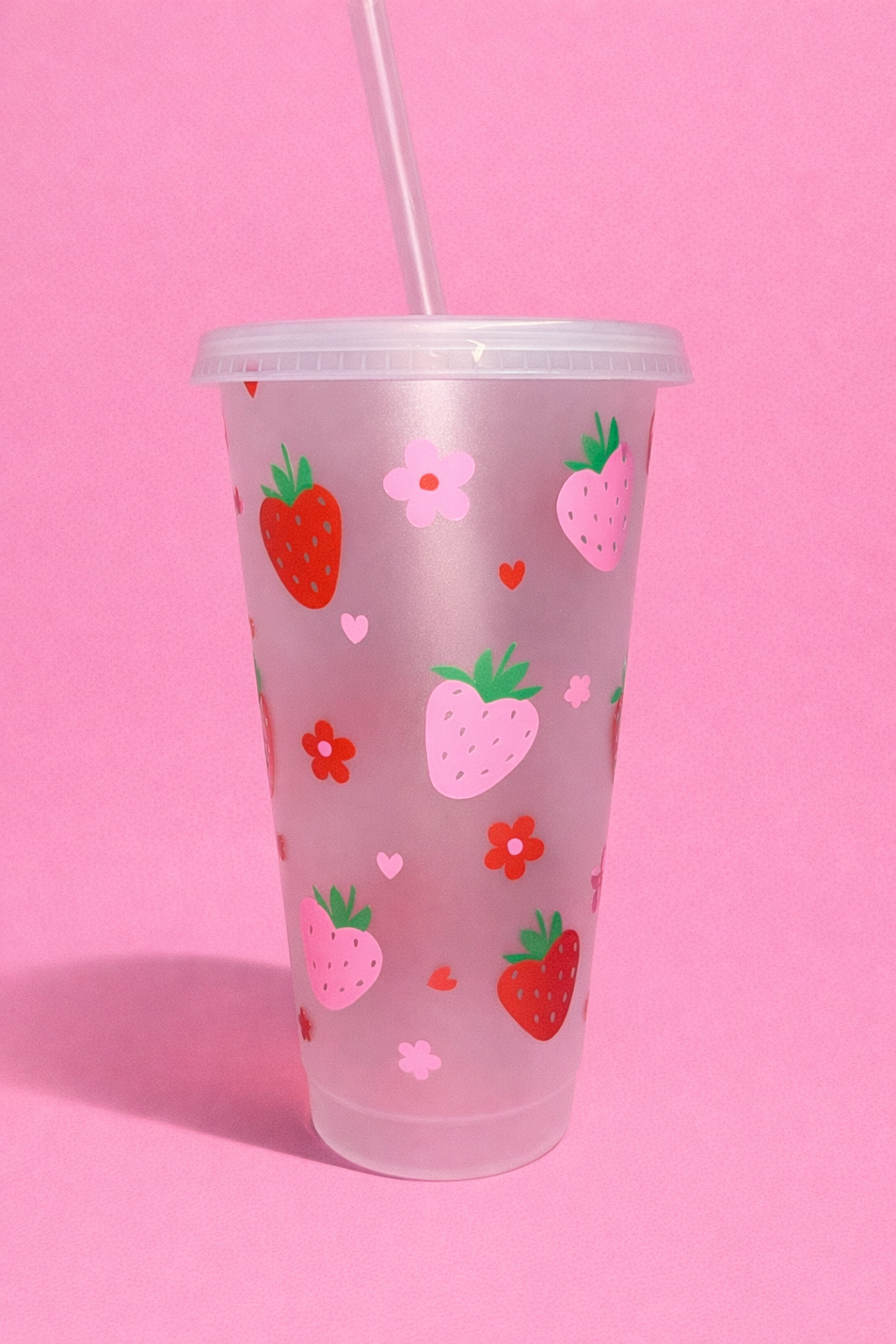 Pink and Red Strawberry cold cup🍓🌸
