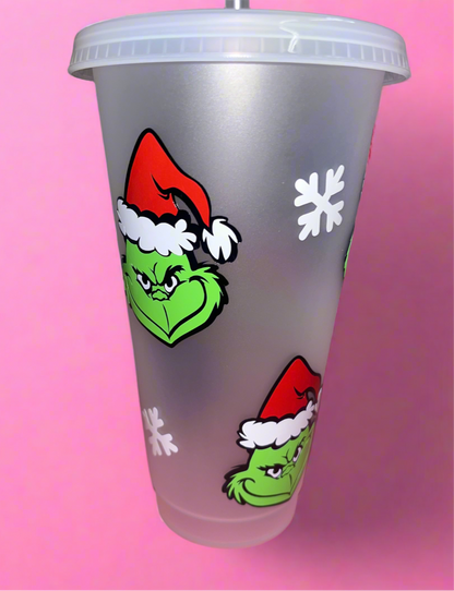 Grinch cold cup with straw topper💚