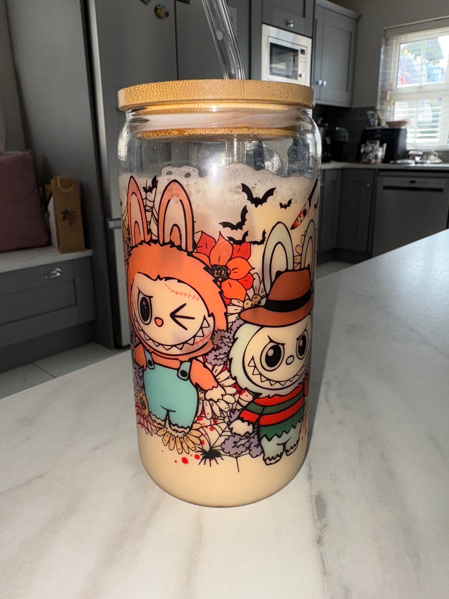Halloween Labubu theme glass can