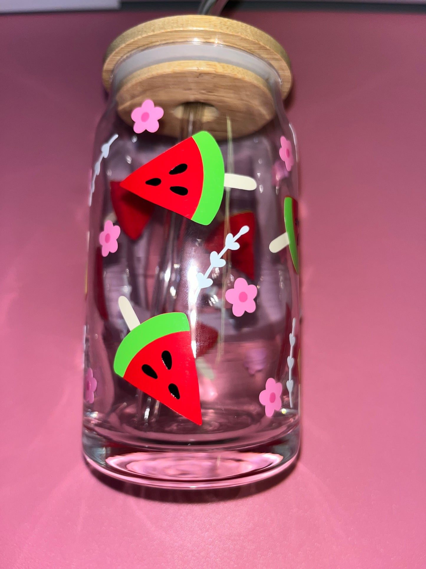 Watermelon theme glass can🍉🌸