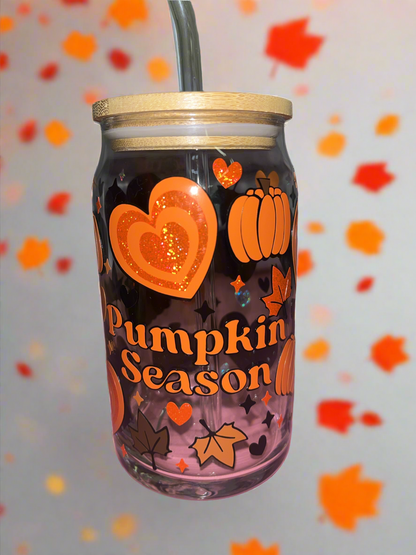 Pumpkin Season Glass Can🎃✨