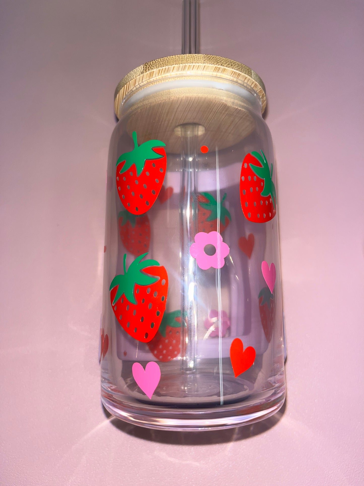 Strawberry theme glass can🍓🍓