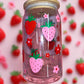 Pink and red strawberry glass can🌸🍓