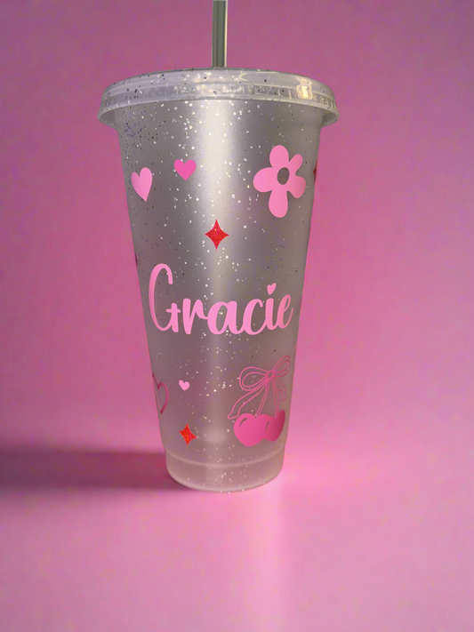 Pink Cherry and Bow Cold Cup💞🎀