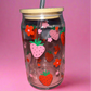 Pink and red strawberry glass can🌸🍓