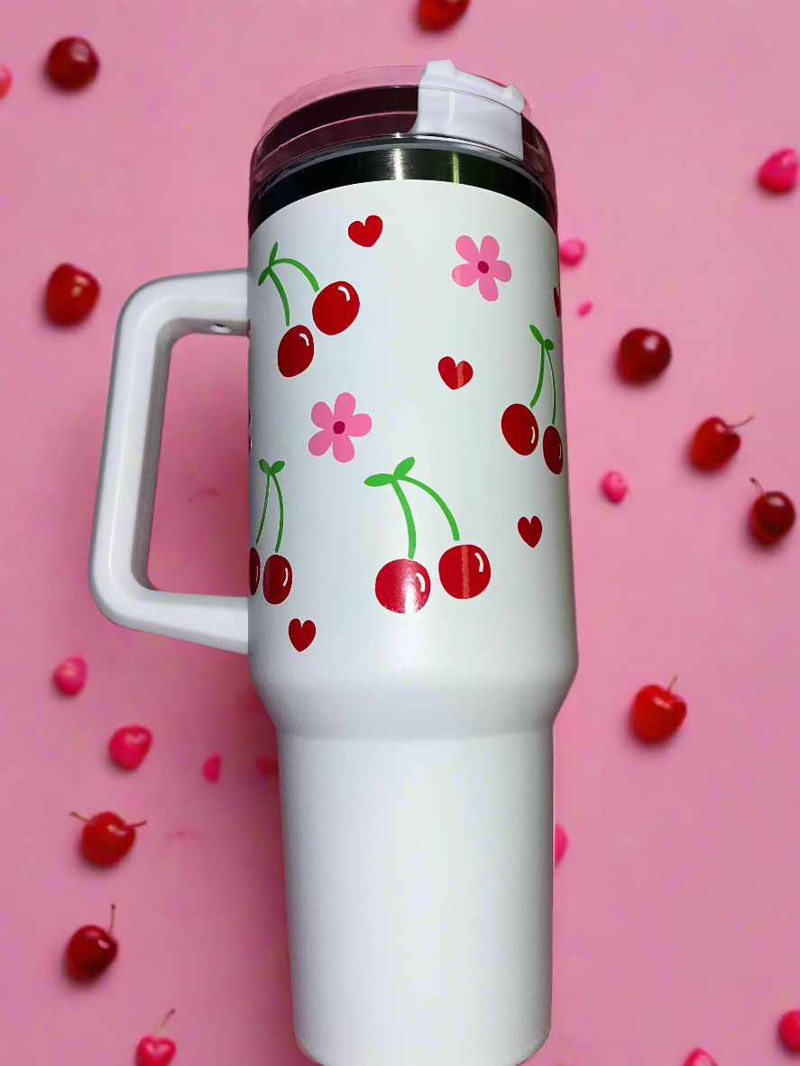 Cherry theme 40oz white tumbler🍒