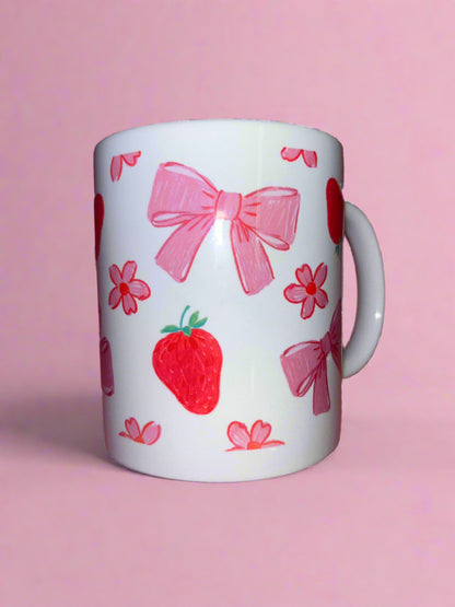 Strawberry and bow theme mug🍓🎀