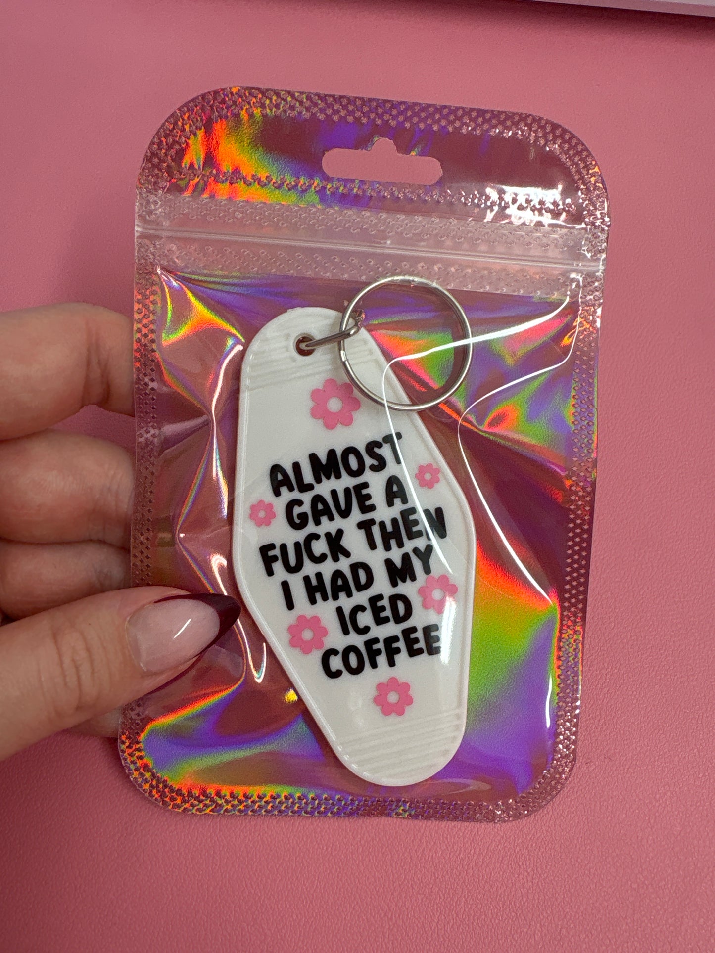 Almost gave a f, then I had my iced coffee keychain💕