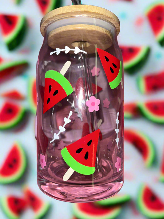 Watermelon theme glass can🍉🌸