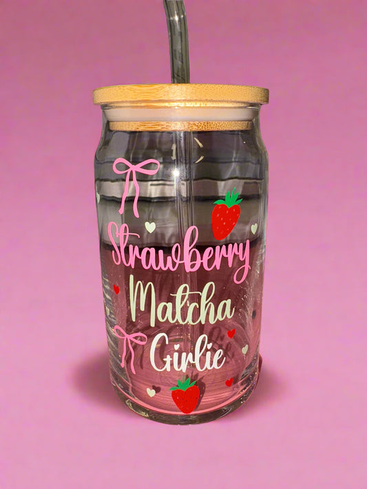 Strawberry matcha girlie glass can🍓🍵