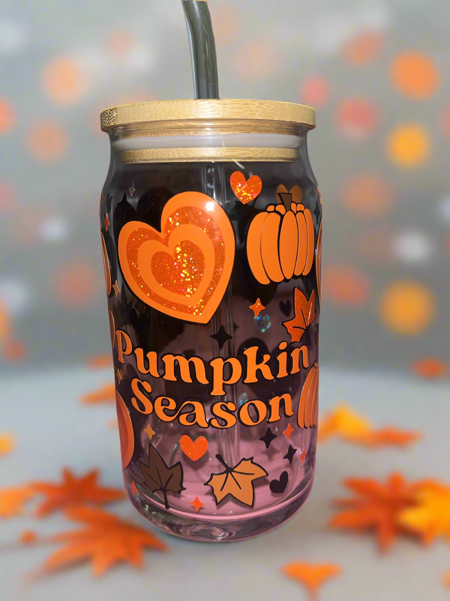 Pumpkin Season Glass Can🎃✨