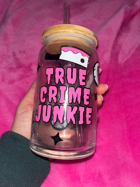 True Crime Junkie Glass Can 🔪💗