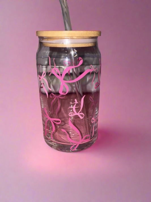 Cute bows glass can🎀
