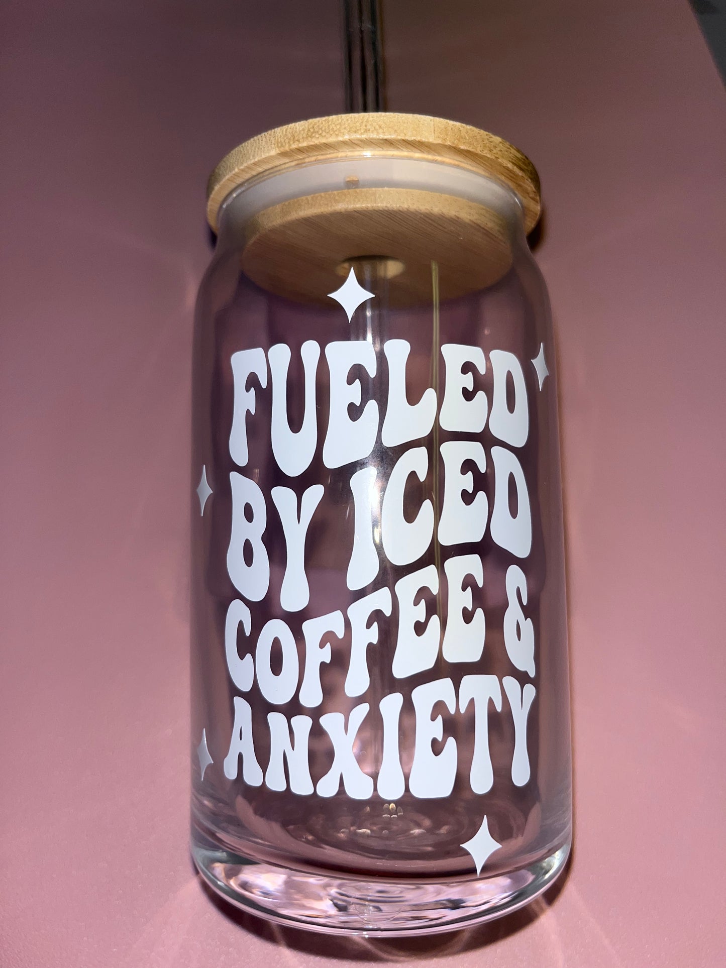 Fueled By Iced Coffee and Anxiety Glass Can ☕️