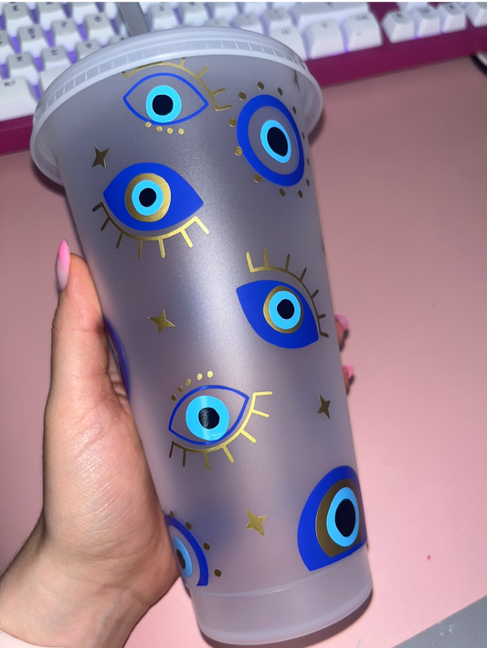 Evil Eye Cold Cup with Evil Eye Straw Topper 💙🧿