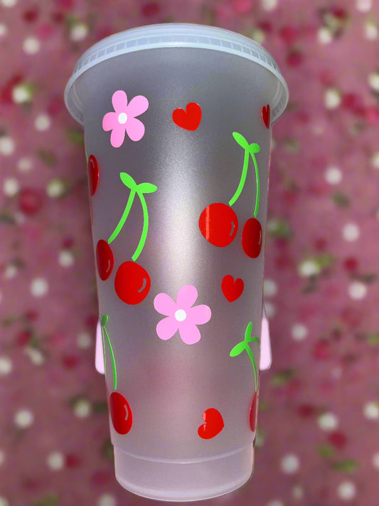 Cherry and flower theme cold cup🍒🌸