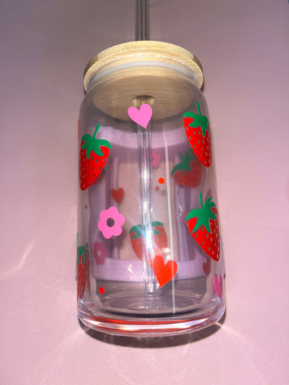 Strawberry theme glass can🍓🍓