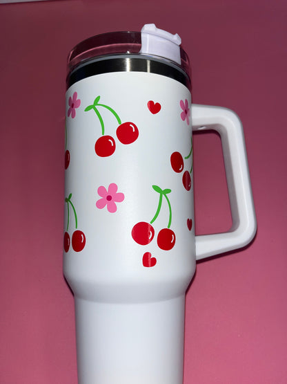 Cherry theme 40oz white tumbler🍒