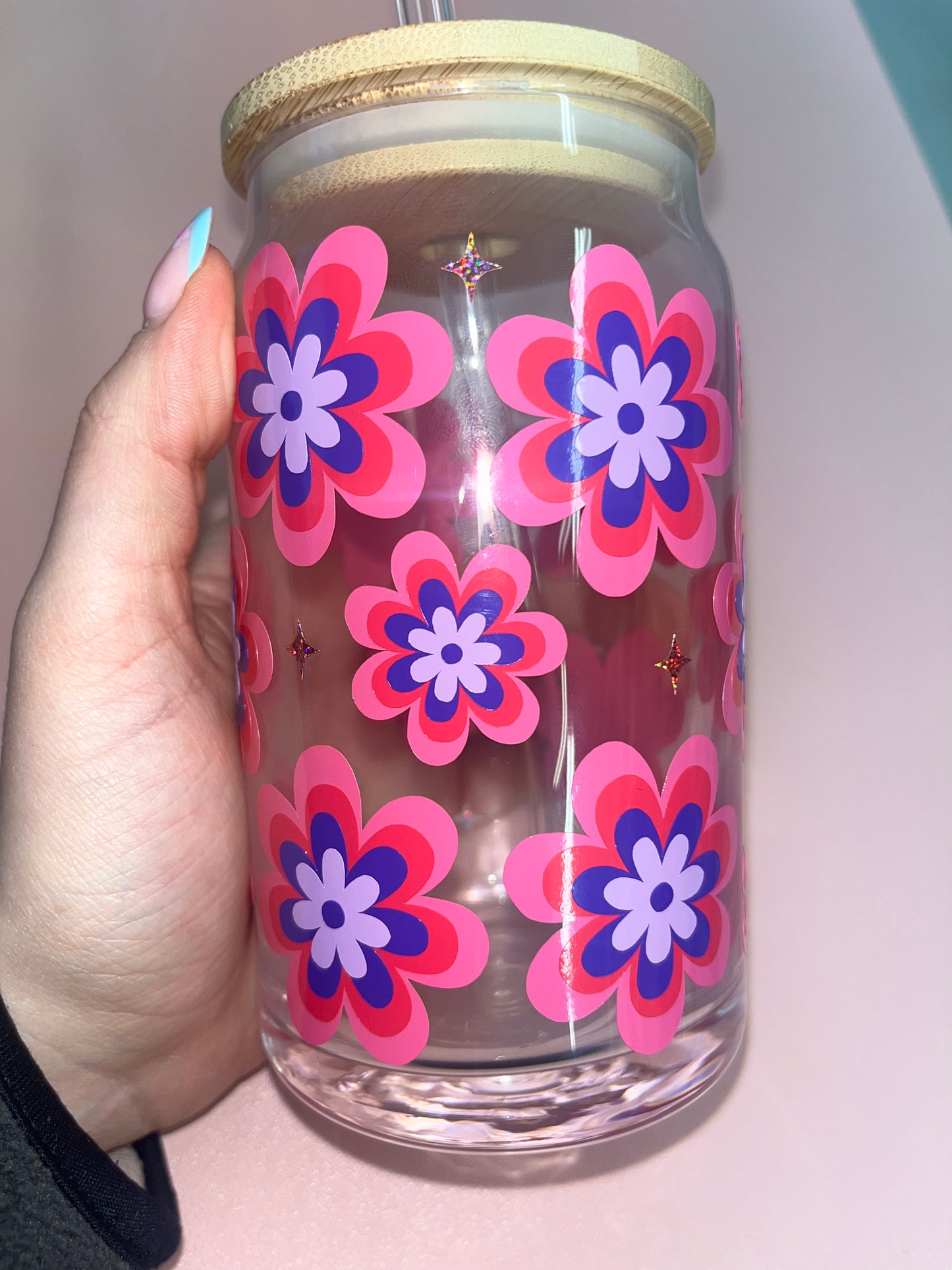 Retro flower glass can🌸💜