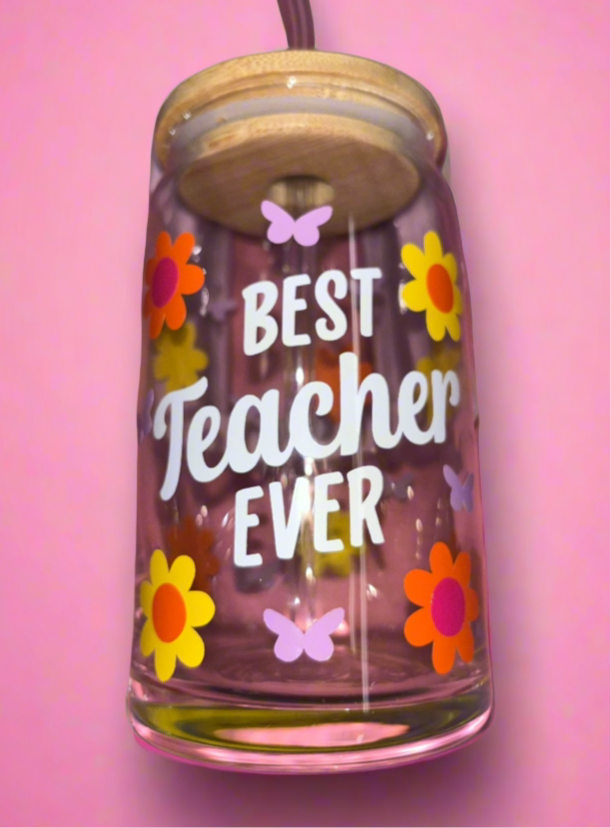 Best teacher ever glass can✨