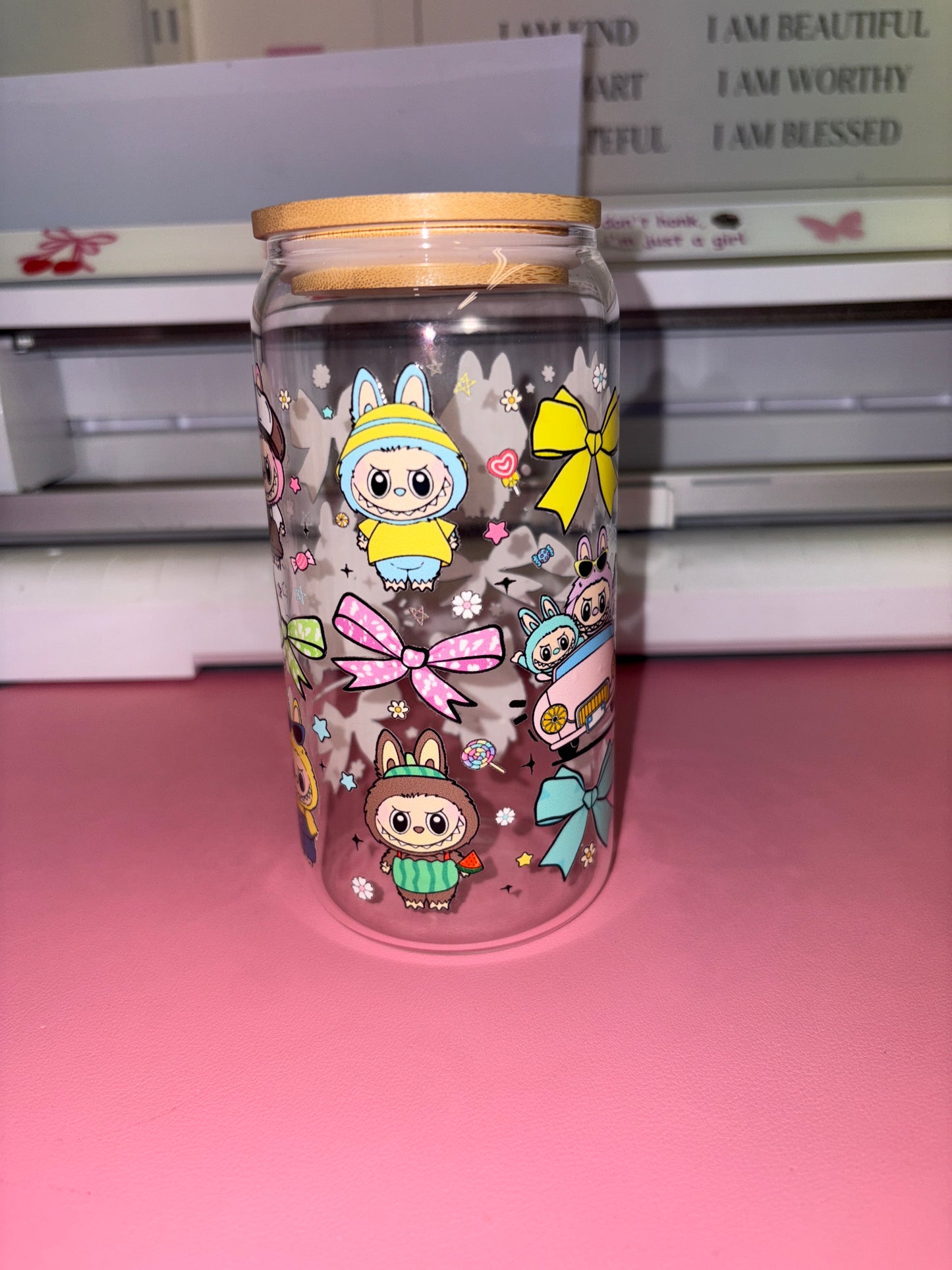 Multi Labubu theme glass can✨