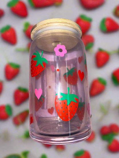 Strawberry theme glass can🍓🍓