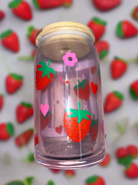 Strawberry theme glass can🍓🍓